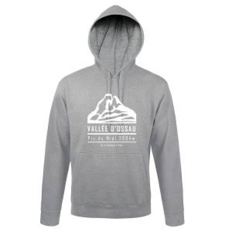 Sweatshirt enfant &agrave; capuche S&eacute;rigraphie Vall&eacute;e D&rsquo;Ossau Pic du Midi 2884m (Logo 2021) Gris Chin&eacute; 4 ans