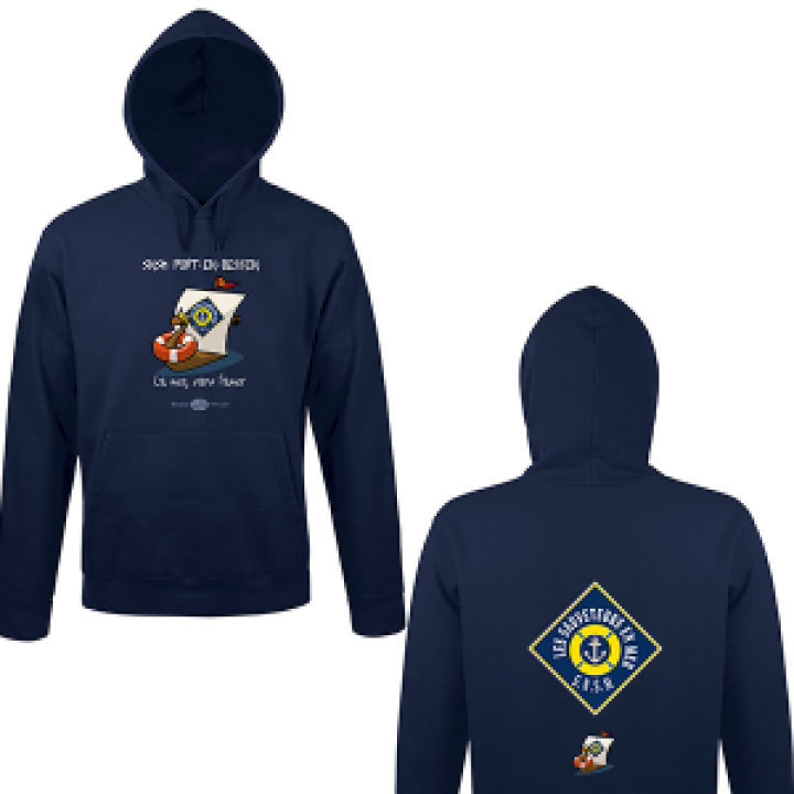 Sweatshirt enfant à capuche SNSM la Mer sans lamer Port en Bessin  dos Sauveteur en Mer Marine 4 ans