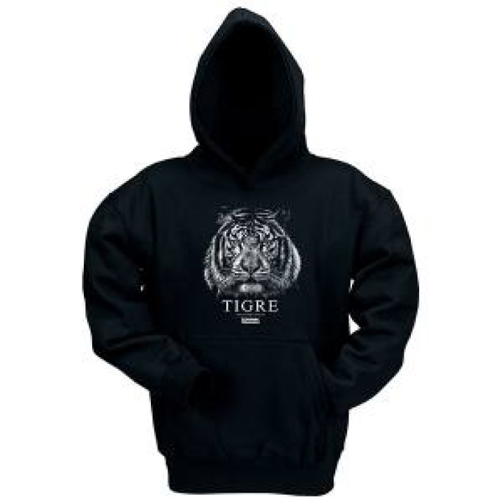 Sweatshirt enfant à capuche Tigre Blanc Gamme Black Zooparc de Tregomeur Noir 10 ans