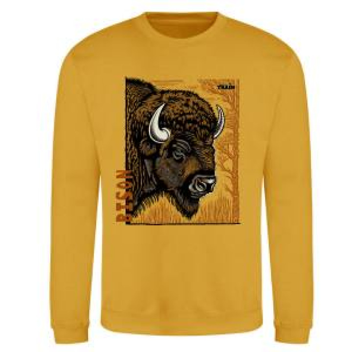 Sweatshirt enfant col rond Bison Linocut Safari Train Fire red 56 ans