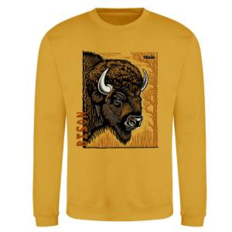Sweatshirt enfant col rond Bison Linocut Safari Train Fire red 7/8 ans