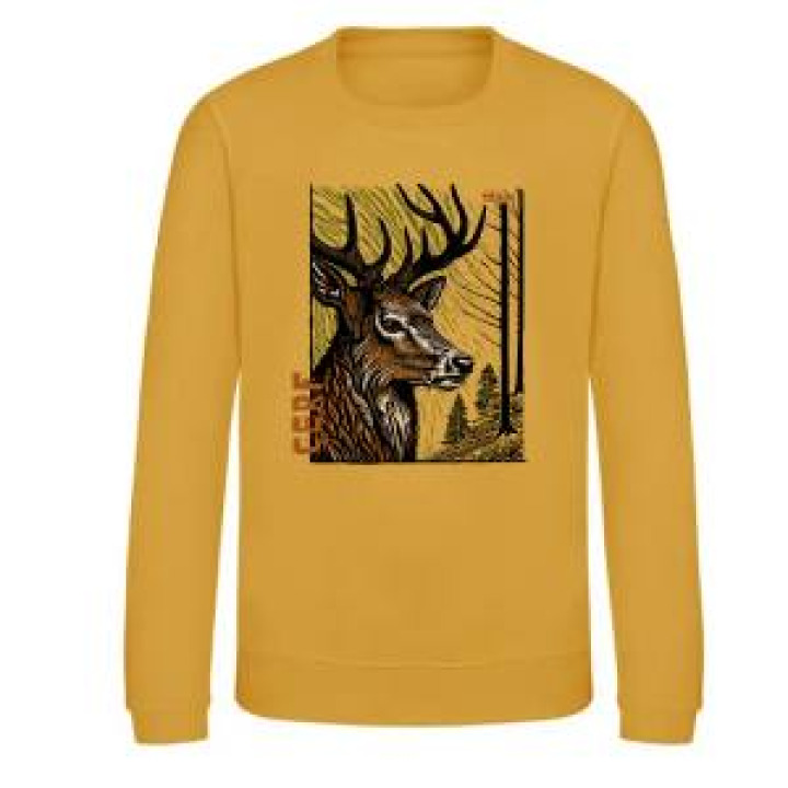 Sweatshirt enfant col rond Cerf Linocut Safari Train Dusty Green 56 ans