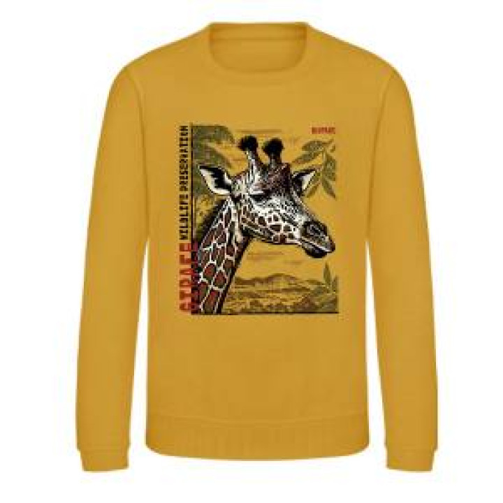 Sweatshirt enfant col rond Girafe Linocut Bioparc Mustard 911 ans