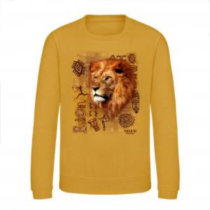 Sweatshirt enfant col rond Lion Intemporel Safari de Peaugres  transfert Col Safari de Peaugres Mustard 56 ans