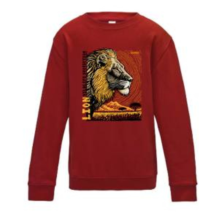 Sweatshirt enfant col rond Lion Linocut Bioparc Fire red 911 ans