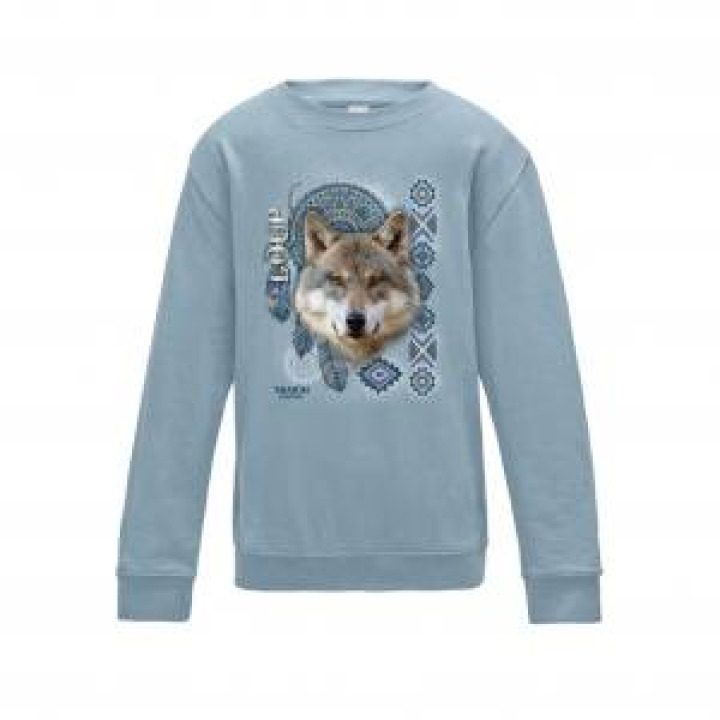 Sweatshirt enfant col rond Loup Intemporel Safari de Peaugres  transfert Col Safari de Peaugres Sky Blue 56 ans