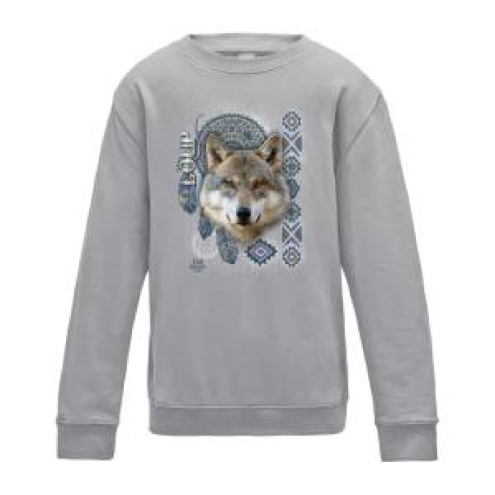 Sweatshirt enfant col rond Loup Intemporel Zoo Boissière du Dore Heather Grey 78 ans