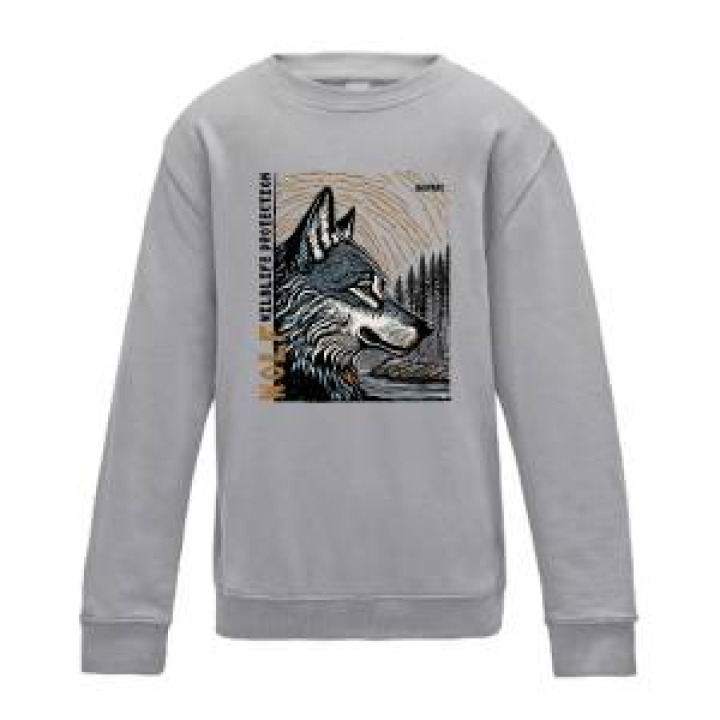 Sweatshirt enfant col rond Loup Linocut Bioparc Heather Grey 911 ans