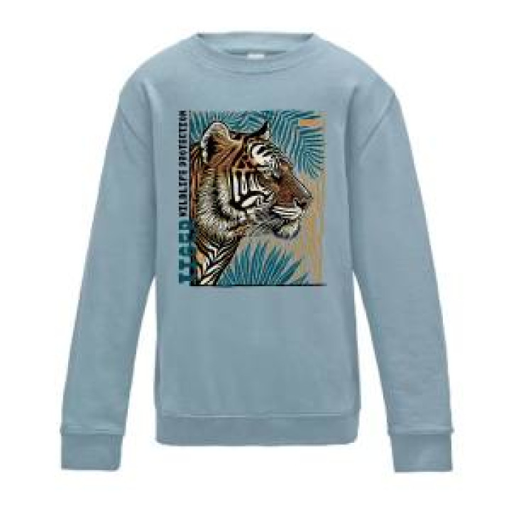 Sweatshirt enfant col rond Tigre Linocut Bioparc Sky Blue 911 ans