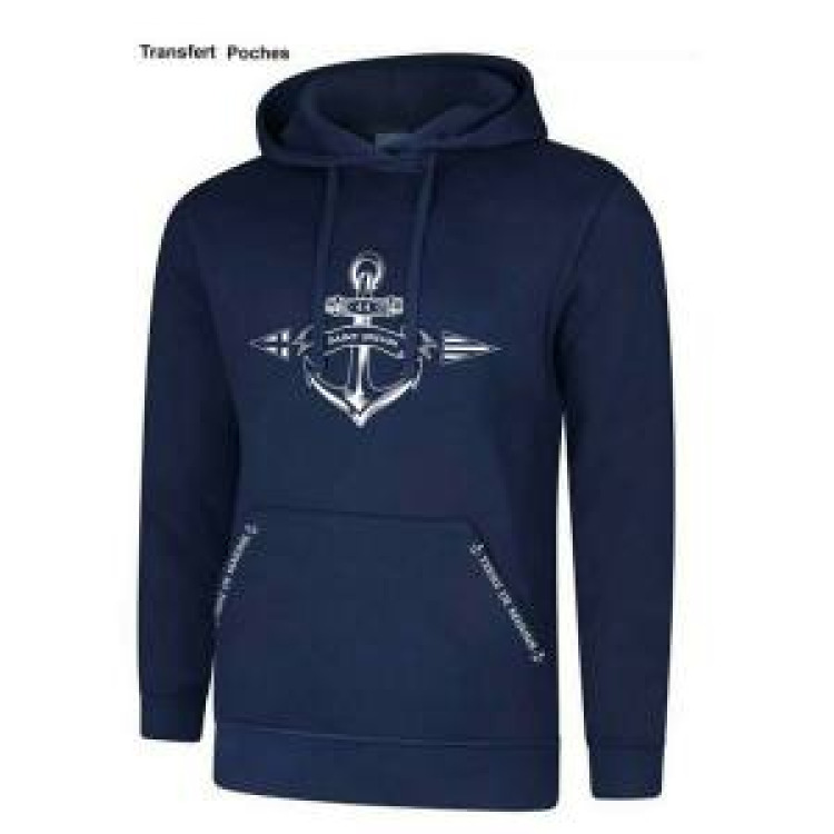 Sweatshirt unisexe &agrave; capuche Ancre 44 Saint Brevin + transfert Poches "Terre de Marins" French Marine S