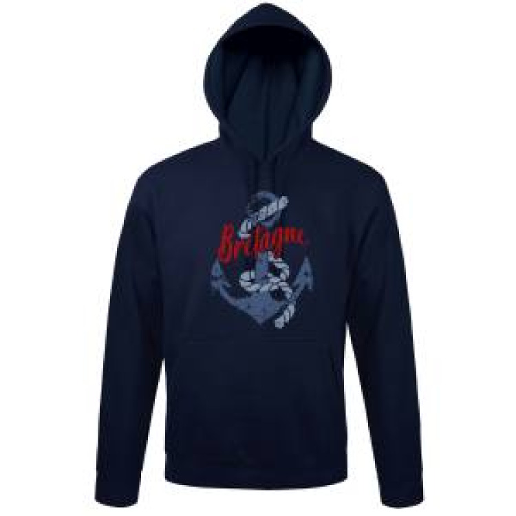 Sweatshirt unisexe &agrave; capuche Ancre Bleue Bretagne French Marine L