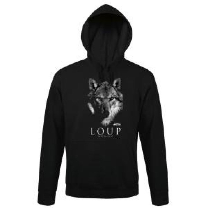 Sweatshirt unisexe à capuche Loup Gamme Black Alpha Parc Animalier Noir S