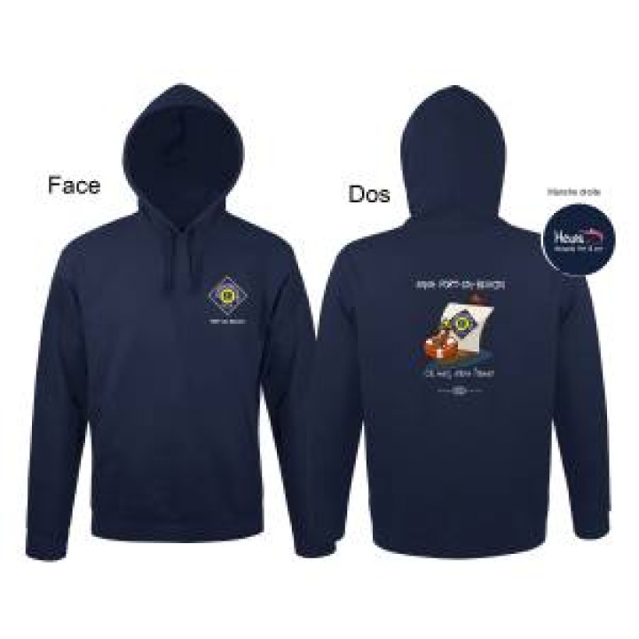Sweatshirt unisexe à capuche SNSM la Mer sans lamer Port en Bessin  transfert Crevette manche droite 6 Cm French Marine XS