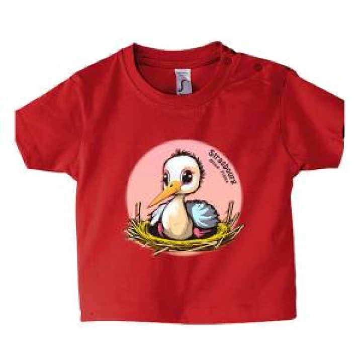 Tshirt bébé Transfert Cigogne Fille dans Son Nid Strasbourg Alsace France Rose Flash 36 mois