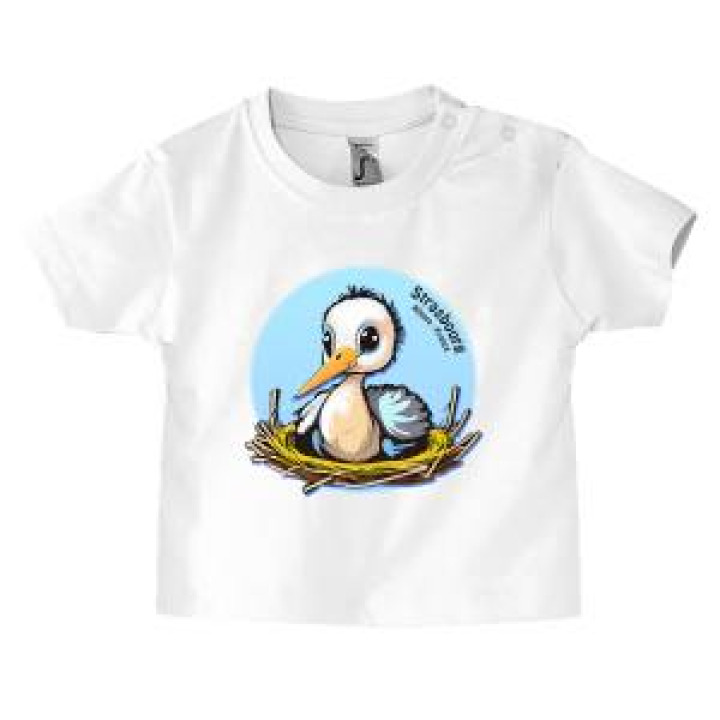 Tshirt bébé Transfert Cigogne Garçon dans Son Nid Strasbourg Alsace France Aqua 612 mois