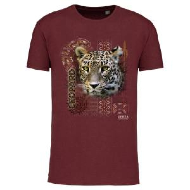 Tshirt bio Léopard Intemporel Cerza  transfert Col Cerza Wine Heather M