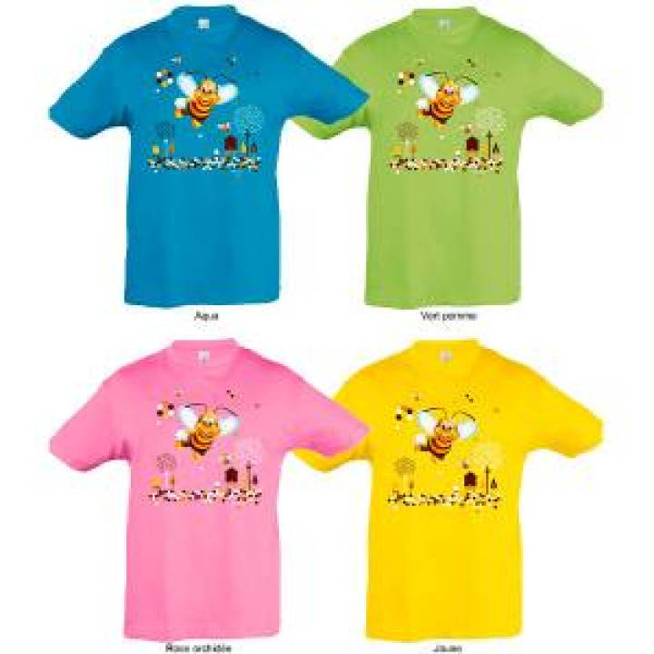 Tshirt enfant Abeille avec Fond de Jardin Aqua 2 ans