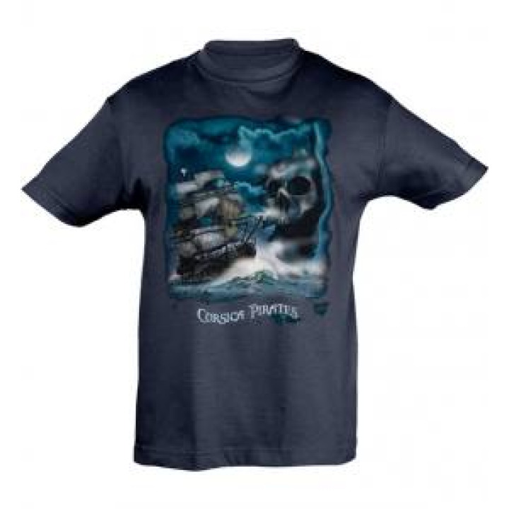 Tshirt enfant Bateau Pirate Tête de Mort Corsica Rouge 2 ans