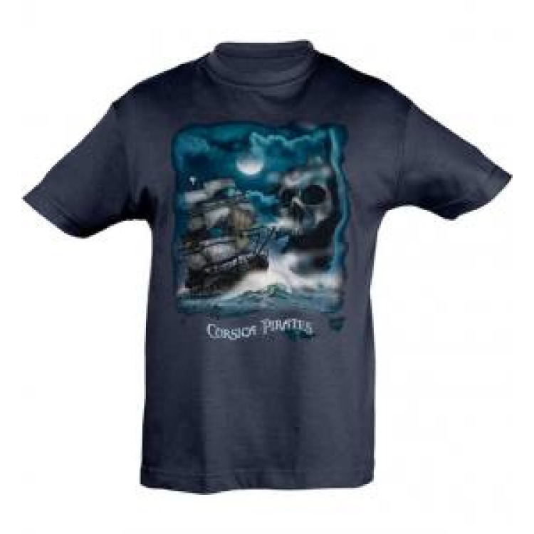 T-shirt enfant Bateau Pirate Tête de Mort Corsica Rouge 2 ans