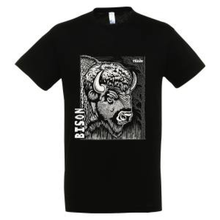 T-shirt enfant bio ajusté Bison Linocut Gamme Black Safari Train Noir Profond 8 ans