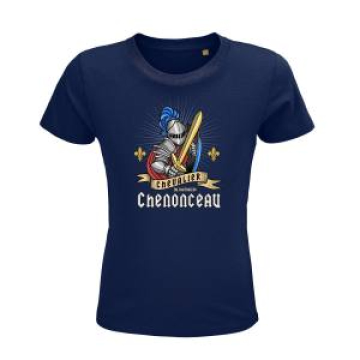 Tshirt enfant bio ajusté Chevalier Armure Château de Chenonceau Bleu Royal 4 ans