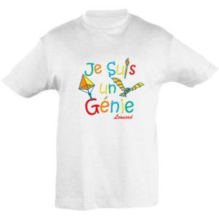 Tshirt enfant bio ajusté Je suis un Génie Version Rouge Blanc 2 ans