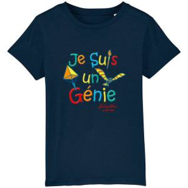 Tshirt enfant bio ajusté Je suis un Génie Version Rouge Bleu Royal 4 ans