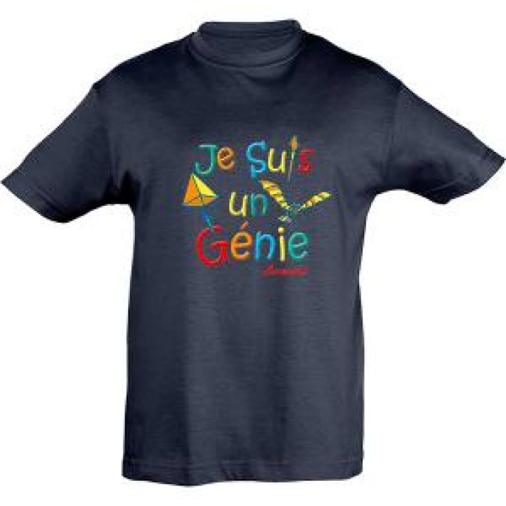 Tshirt enfant bio ajusté Je suis un Génie Version Rouge Marine 2 ans
