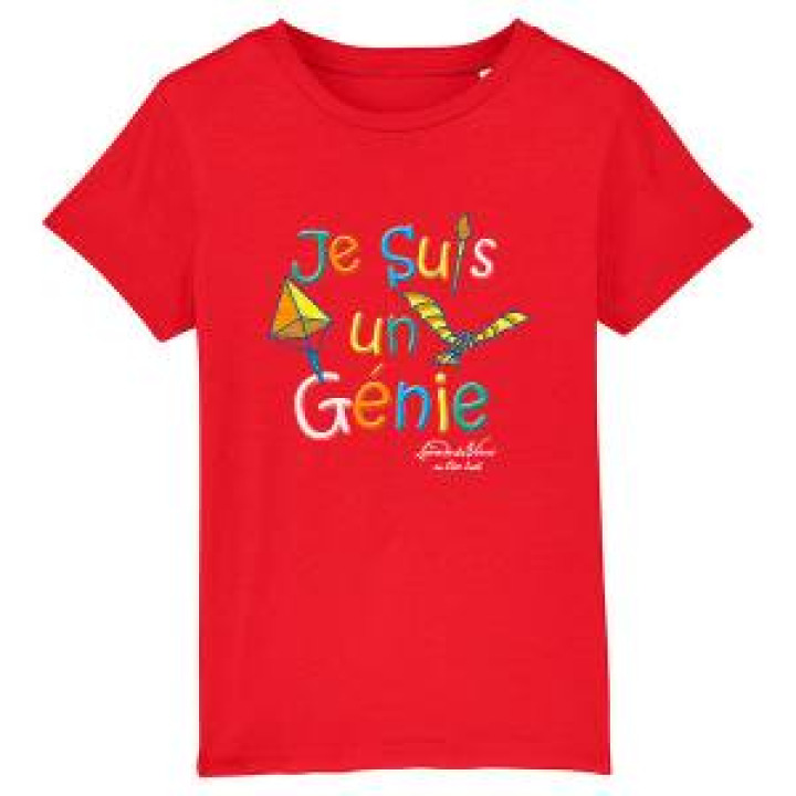 Tshirt enfant bio ajusté Je suis un Génie Version Rouge Red 34 ans