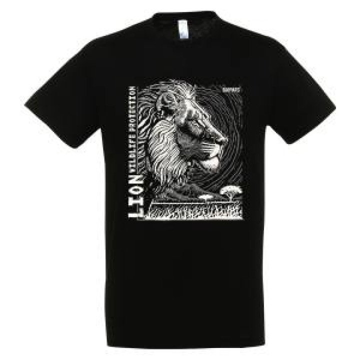 Tshirt enfant bio ajusté Lion Linocut Gamme Black  transfert Col Bioparc Noir Profond 8 ans