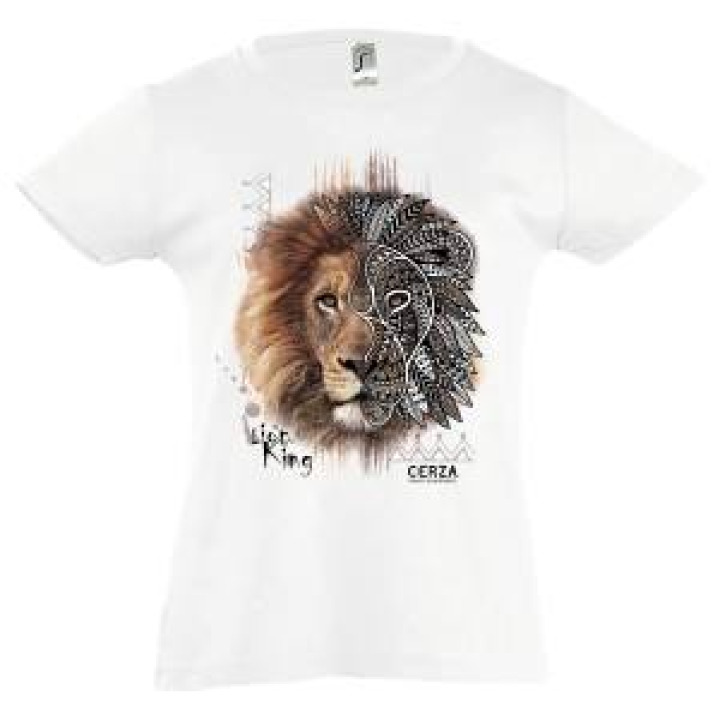 Tshirt enfant bio ajusté Lion Native Tribes Cerza  transfert Col Cerza Blanc 6 ans