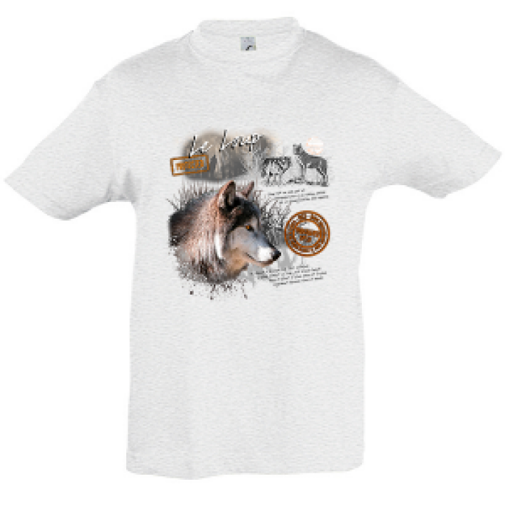 Tshirt enfant bio ajusté Loup Blanc Chiné 2 ans