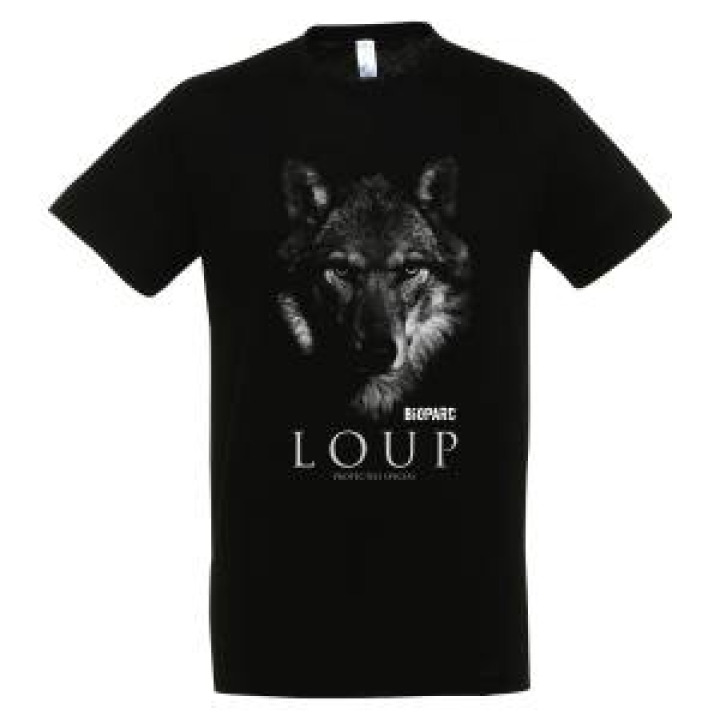 Tshirt enfant bio ajusté Loup Gamme Black Bioparc  transfert Col Bioparc Noir Profond 6 ans