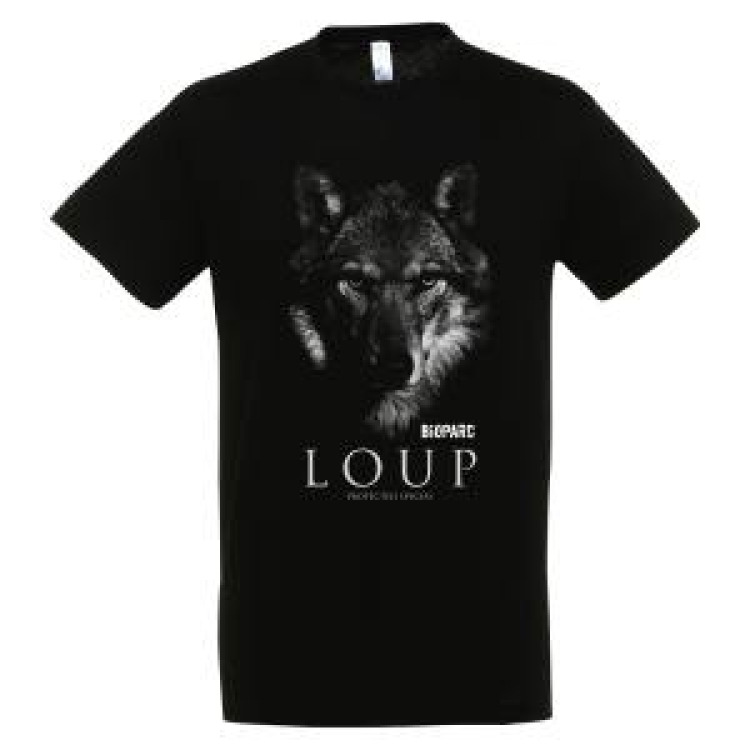 T-shirt enfant bio ajusté Loup Gamme Black Bioparc + transfert Col Bioparc Noir Profond 6 ans