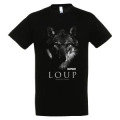 T-shirt enfant bio ajusté Loup Gamme Black Bioparc + transfert Col Bioparc Noir Profond 6 ans