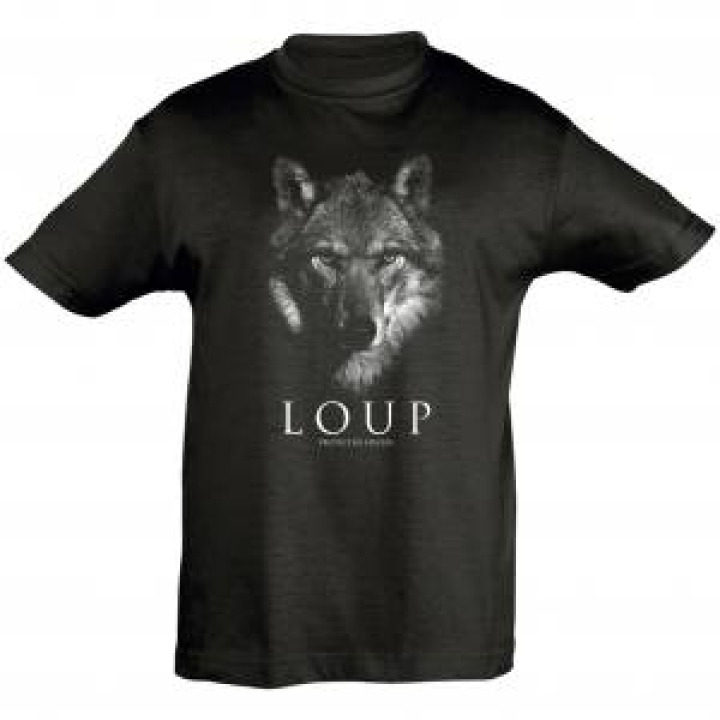 Tshirt enfant bio ajusté Loup Gamme Black Noir Profond 2 ans