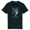 T-shirt enfant bio ajusté Loup Gamme Black + transfert Col Safari de Peaugres Black 3/4 ans