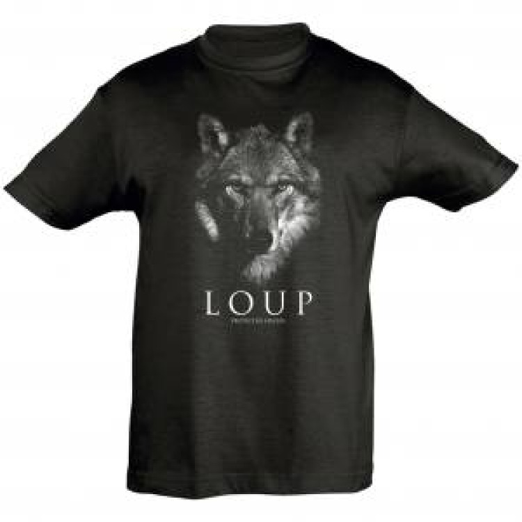 T-shirt enfant bio ajust&eacute; Loup Gamme Black Noir Profond 4 ans