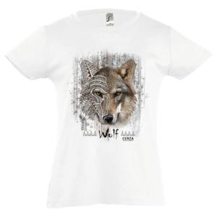 Tshirt enfant bio ajusté Loup Native Tribes Cerza  transfert Col Cerza Blanc 6 ans