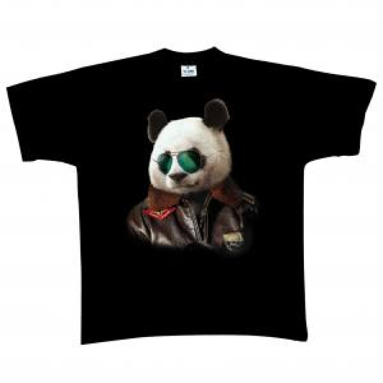 T-shirt enfant bio ajust&eacute; Panda Aviateur Zoo de Beauval (Largeur 19 Cm pour les 2-4-6 Ans) (L 22 Cm pour les 8-10-12ans) Centrer le Dessin sur la Partie droite du Nez du Panda Noir Profond 4 ans