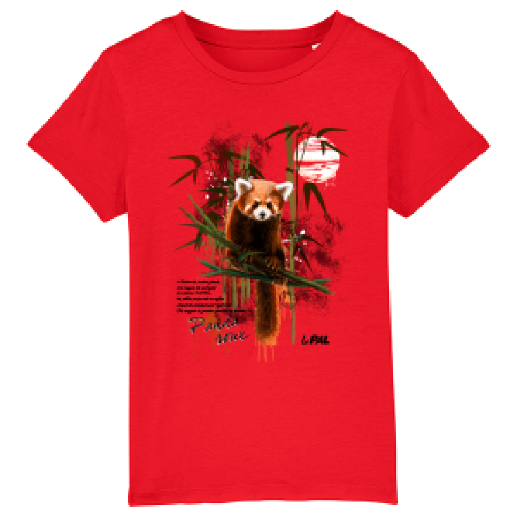 T-shirt enfant bio ajusté Panda Roux le Pal Rouge 2 ans