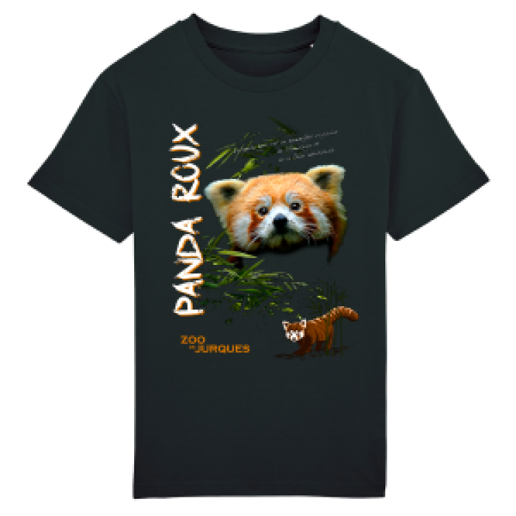 T-shirt enfant bio ajust&eacute; Panda Roux Zoo de Jurques + transfert Col Black 10 ans