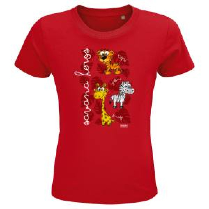 Tshirt enfant bio ajusté Savana Heros Zoo de Thoiry  transfert Col Zoo de Thoiry Aqua 6 ans