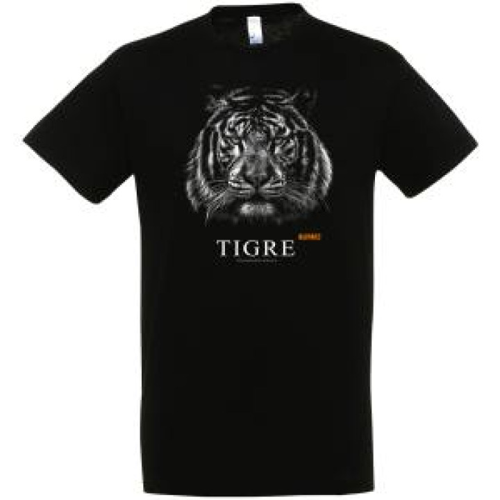 Tshirt enfant bio ajusté Tigre Blanc Gamme Black Bioparc  transfert Col Bioparc Noir Profond 6 ans