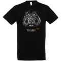 T-shirt enfant bio ajusté Tigre Blanc Gamme Black Bioparc + transfert Col Bioparc Noir Profond 6 ans