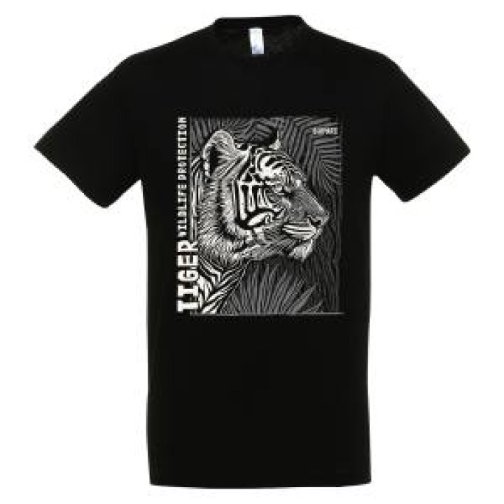 Tshirt enfant bio ajusté Tigre Linocut Gamme Black Bioparc  transfert Col Bioparc Noir Profond 6 ans