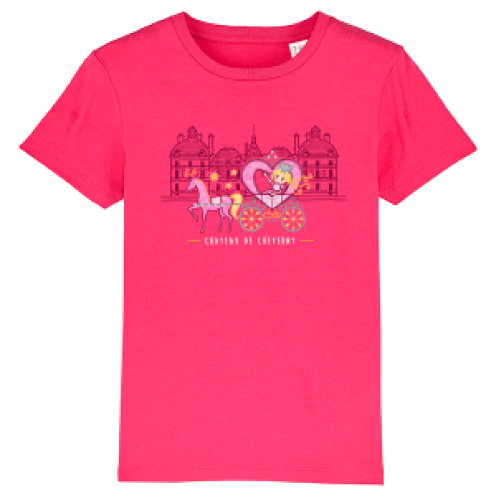 Tshirt enfant bio Carrosse Cheverny  transfert Strass Pink Punch 34 ans