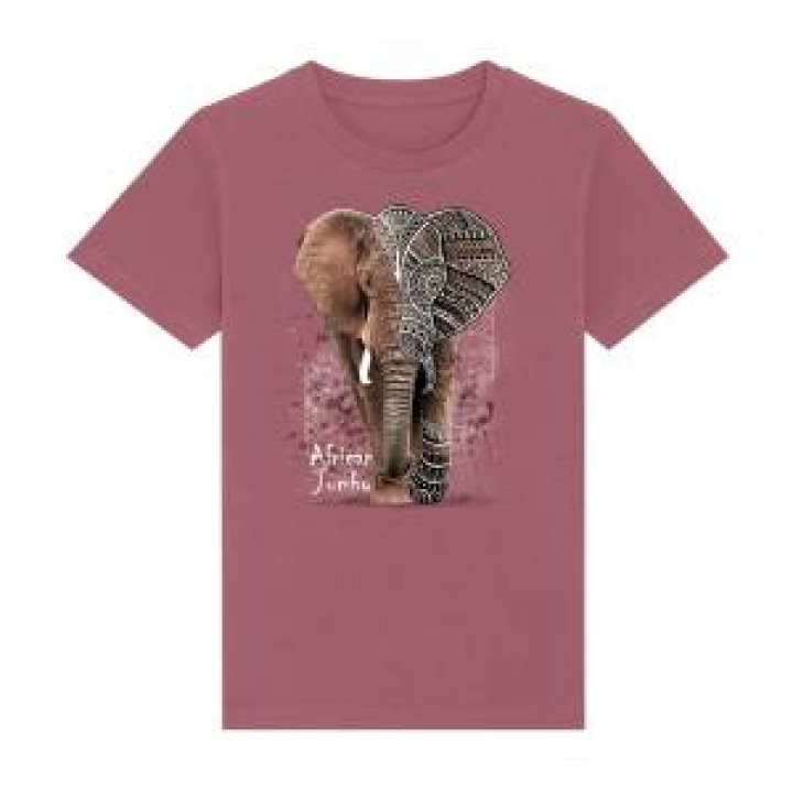 Tshirt enfant bio Éléphant Native Tribes  transfert Col Zoo Boissière du Dore Hibiscus Pink 56 an