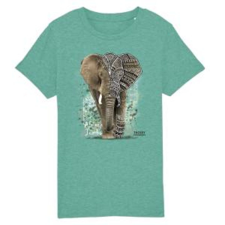 Tshirt enfant bio Éléphant Natives Tribes Zoo de Thoiry  transfert Col Zoo de Thoiry Mid Heather Green 34 ans