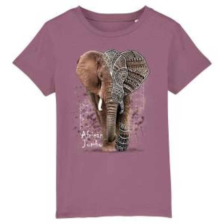 Tshirt enfant bio Éléphant Tribes Hibiscus Pink 56 ans